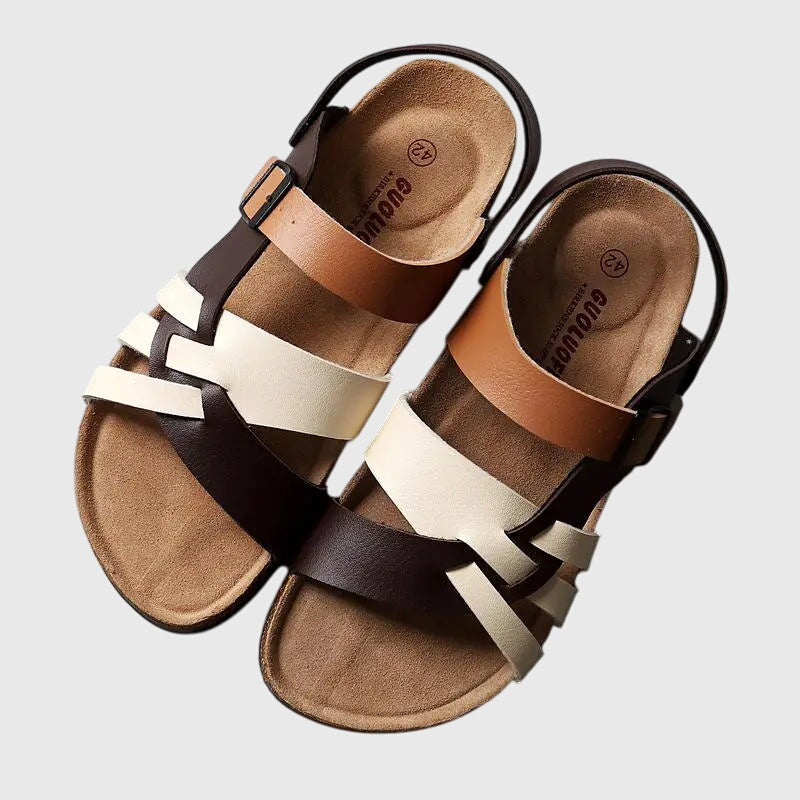 Nora cosy orthopaedic sandals in White Brown, front view