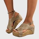 Lydia orthopaedic wedge sandals in Beige, front view