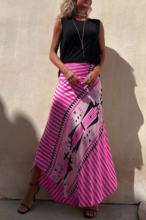 High waisted striped maxi skirt in Pink, view 6