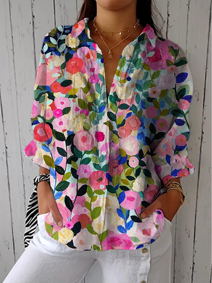 Frida bloom canvas floral blouse in Multicolour, front view