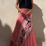High waisted striped maxi skirt in Red, view 8