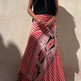 High waisted striped maxi skirt in Red, view 8