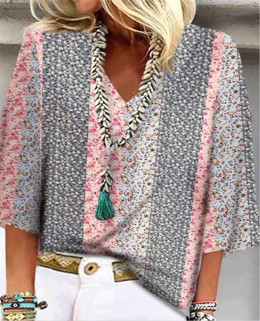 Anika floral breeze V-neck blouse in Pink, front view
