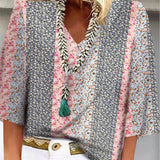 Anika floral breeze V-neck blouse in Pink, front view