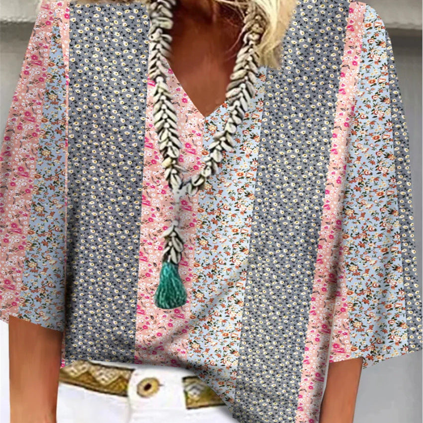 Anika floral breeze V-neck blouse in Pink, front view