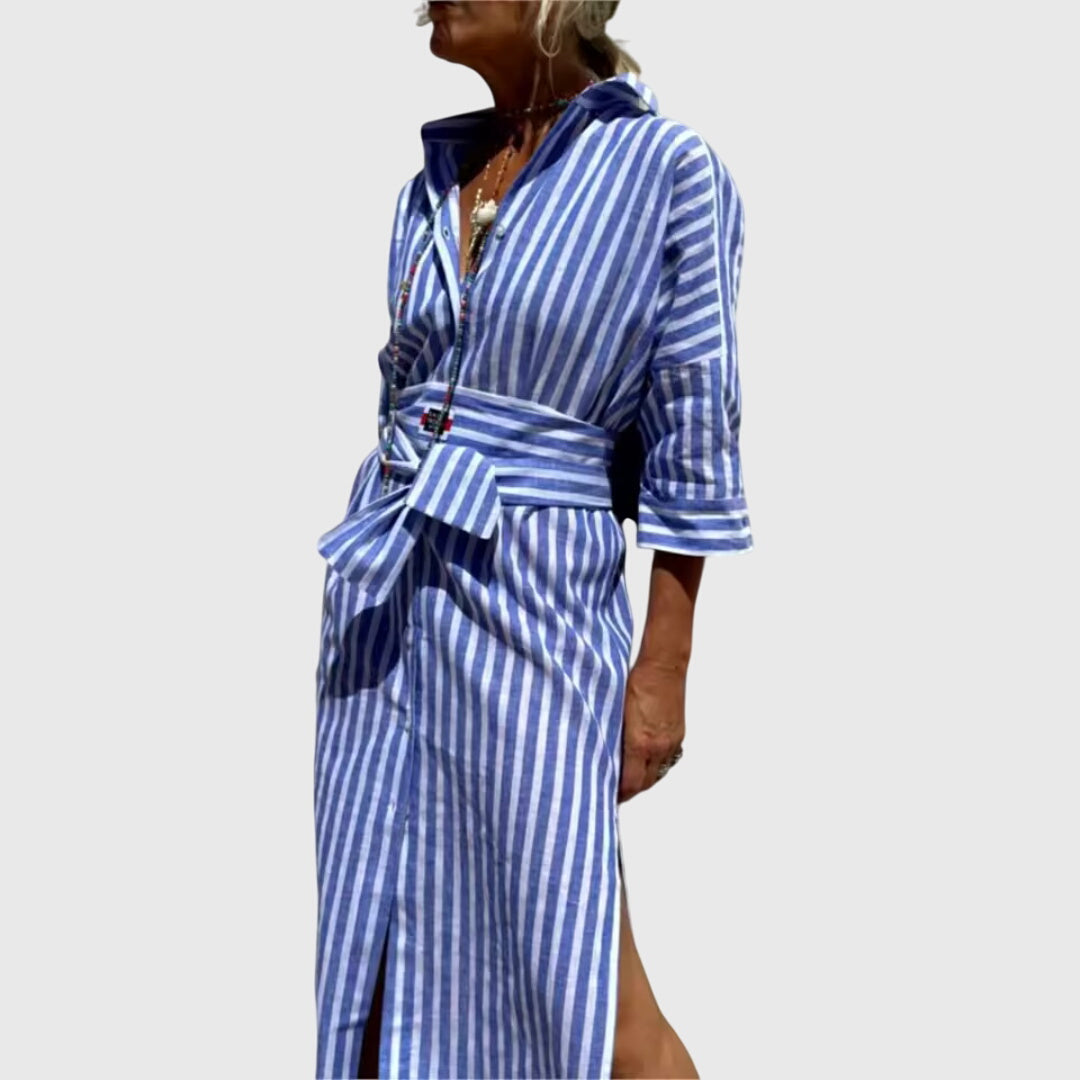 Ellen Classic Striped Dress in Blue, view 2