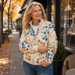 Fiona botanical leaf print zip-up cardigan, view 2