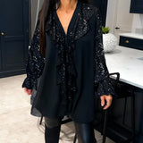Loose ruffle blouse in Black, front view