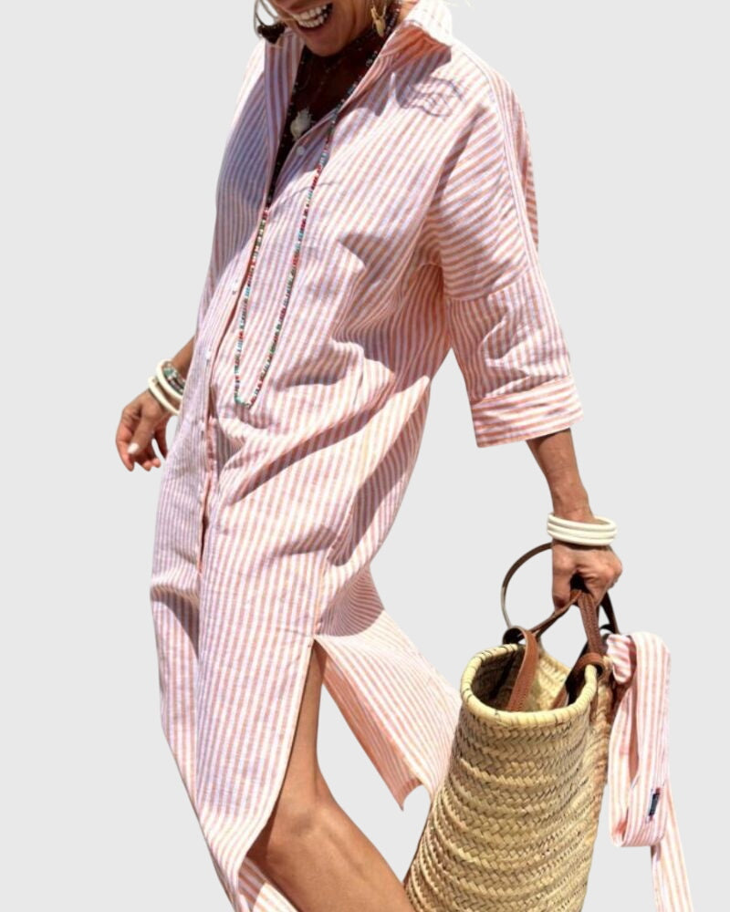 Ellen Classic Striped Dress in Pink, view 5