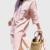 Ellen Classic Striped Dress in Pink, view 5