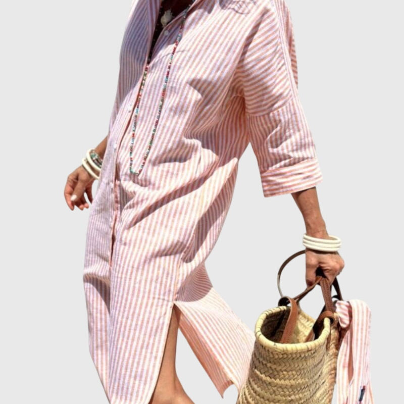 Ellen Classic Striped Dress in Pink, view 5