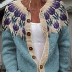 Keira tulip yoke knitted cardigan in Light Blue, view 2
