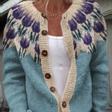 Keira tulip yoke knitted cardigan in Light Blue, view 2