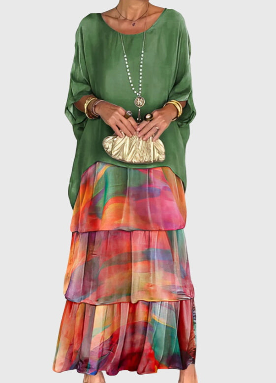 Susan long flowing elegant maxi dress, front view