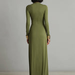 Olive green deep V neck maxi dress, view 6