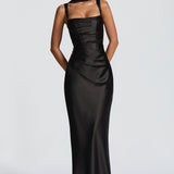Calanthe black square neck maxi dress, view 2