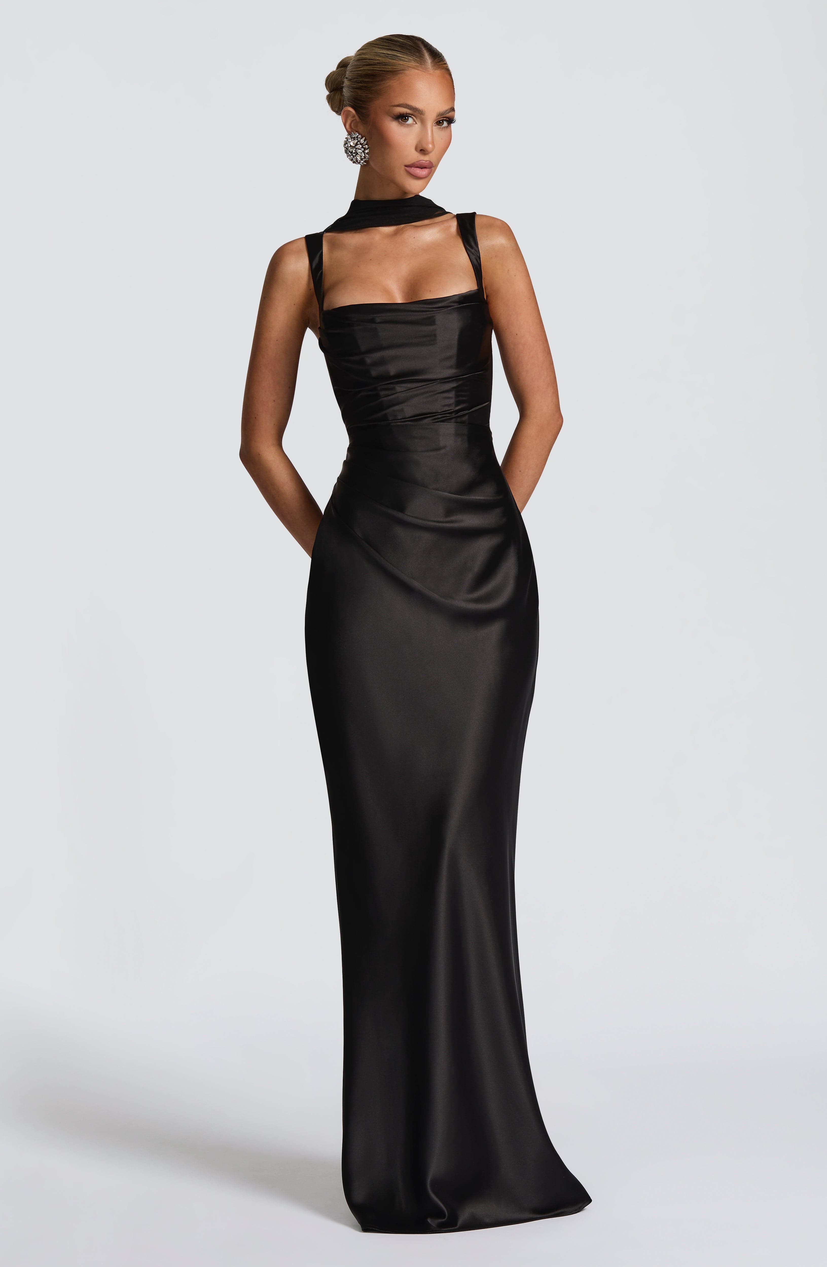 Calanthe black square neck maxi dress, view 2