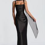 Calanthe black square neck maxi dress, front view