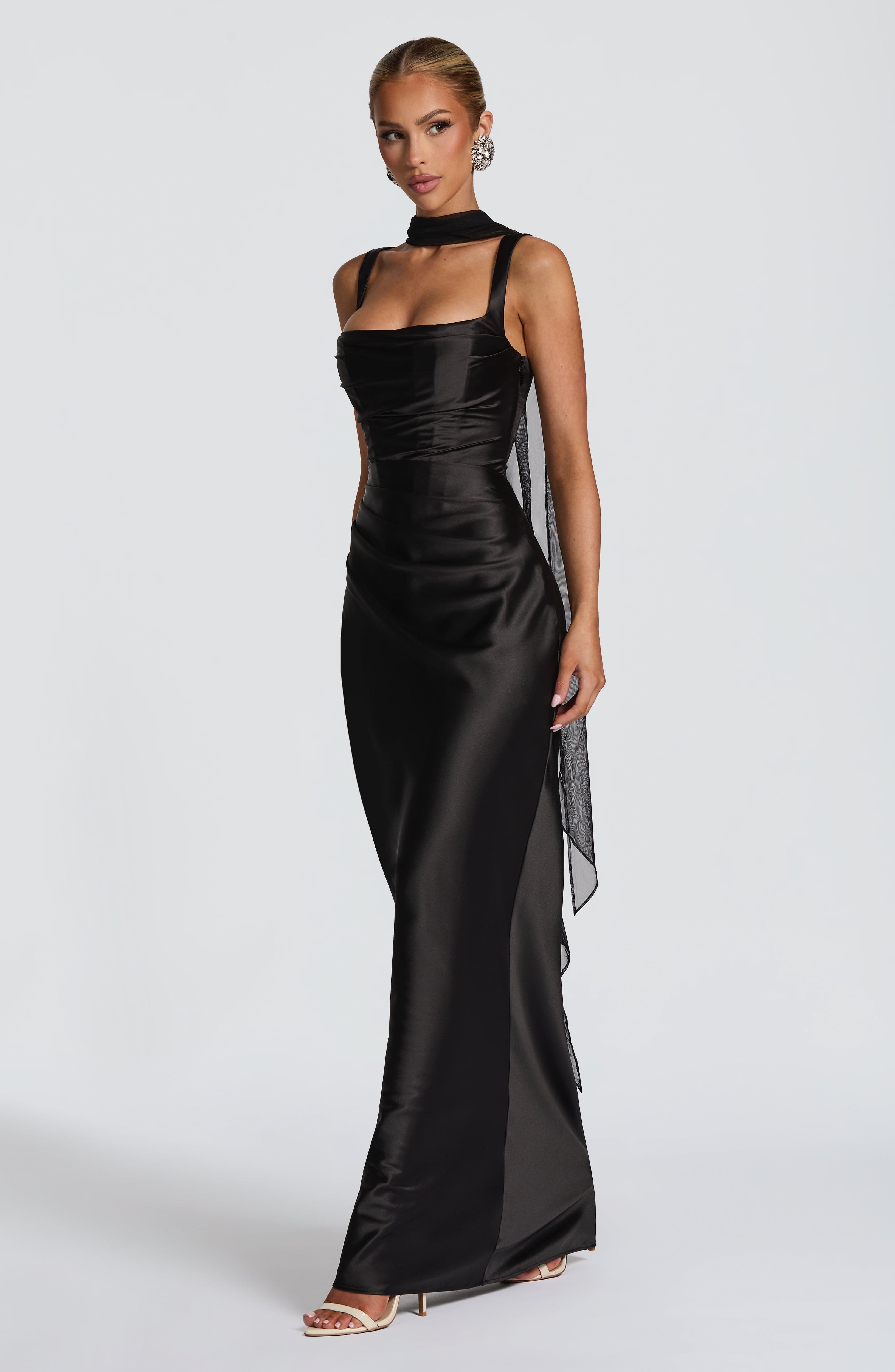 Calanthe black square neck maxi dress, view 5