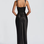 Calanthe black square neck maxi dress, view 3