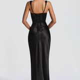 Calanthe black square neck maxi dress, view 3