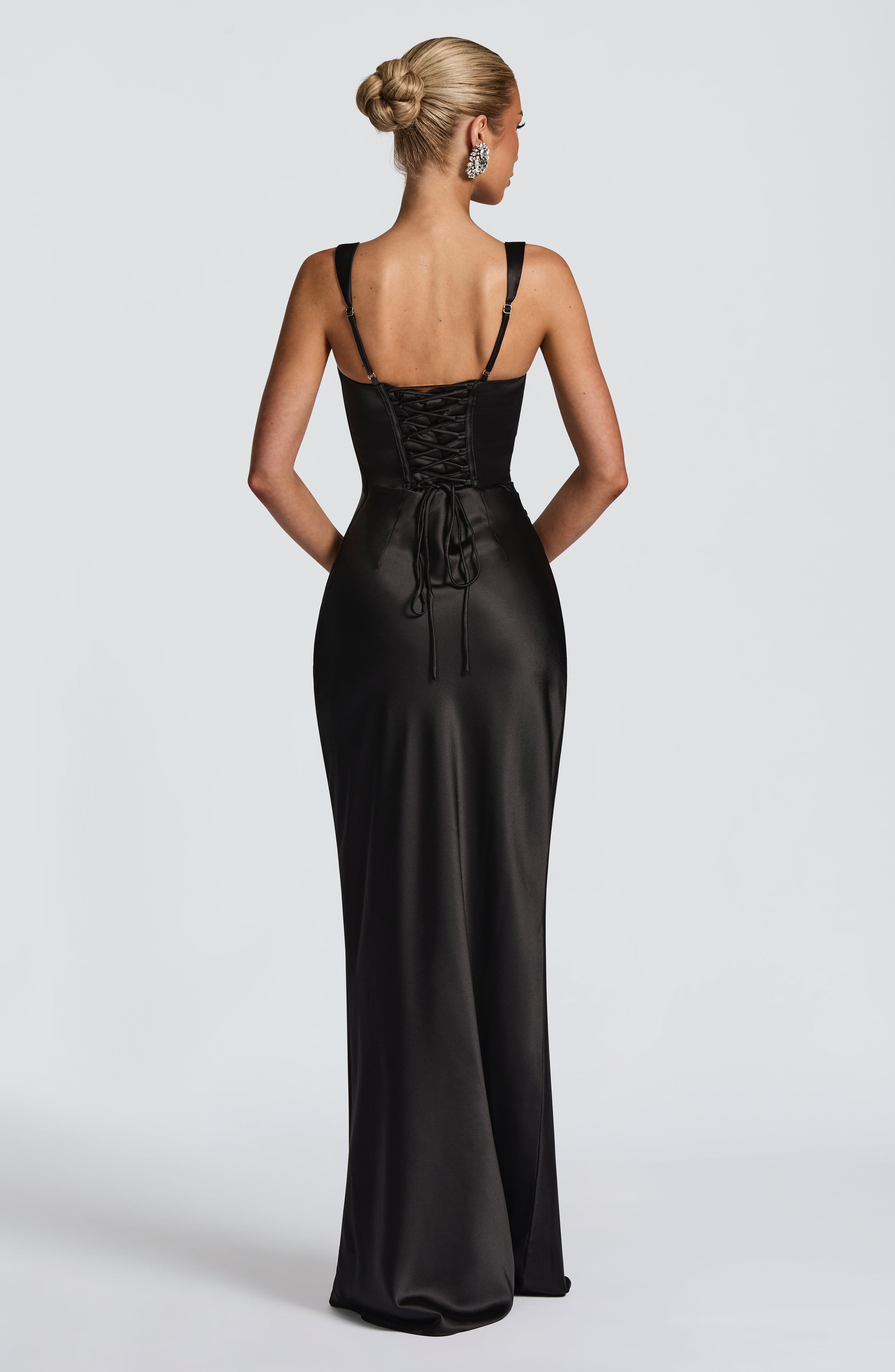 Calanthe black square neck maxi dress, view 3