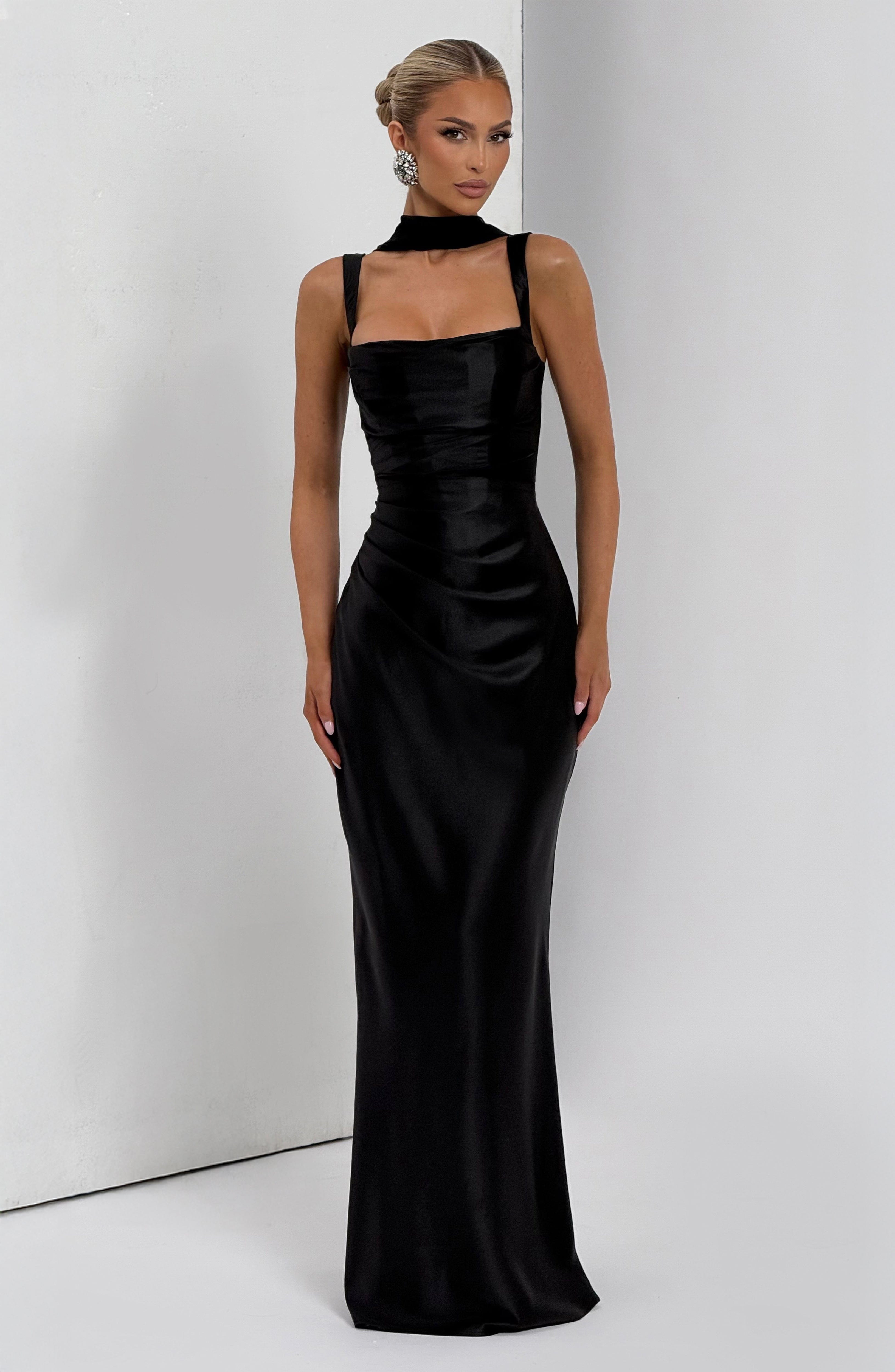 Calanthe black square neck maxi dress, view 7