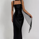 Calanthe black square neck maxi dress, view 6