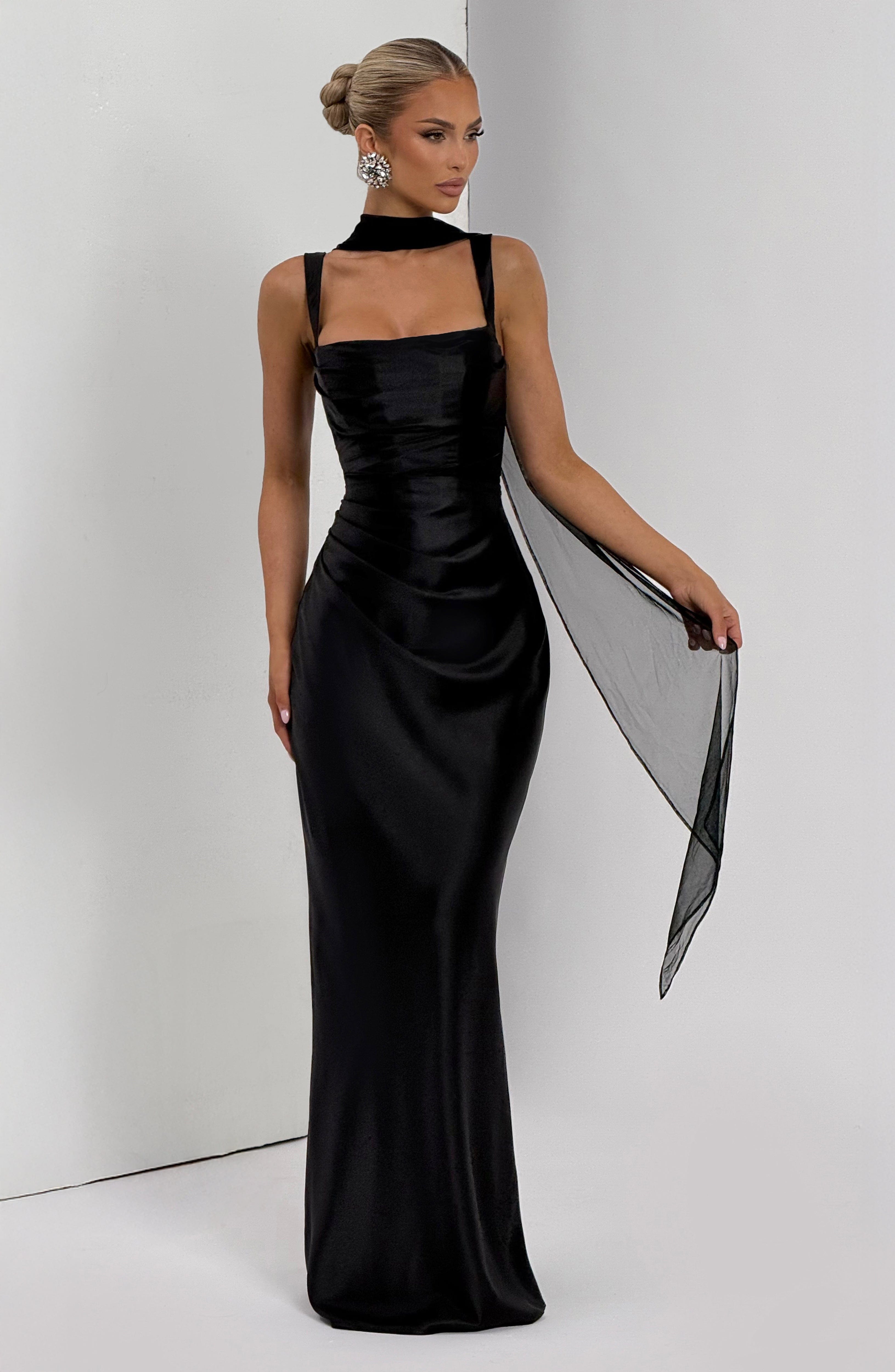Calanthe black square neck maxi dress, view 6