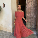 Toledo linen blend one shoulder maxi dress in Terracotta, view 5