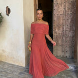 Toledo linen blend one shoulder maxi dress in Terracotta, view 5