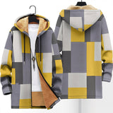 Pearl - Grey and Yellow Geometric Block Jacket, front and back view