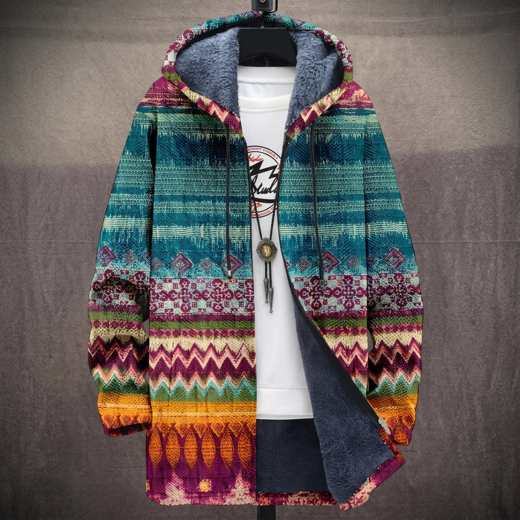 Nicola - Turquoise and Fuchsia Ethnic Stripe Jacket, front view