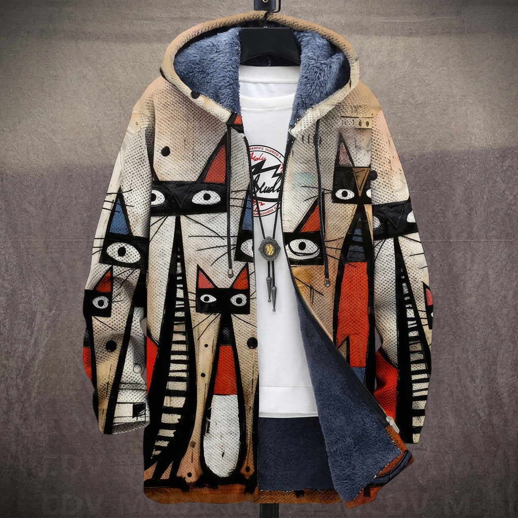 Kathleen - Black and White Folk Cats Jacket, front view