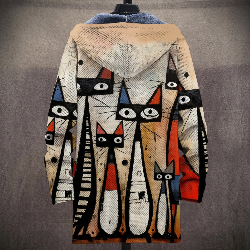 Kathleen - Black and White Folk Cats Jacket, second front view
