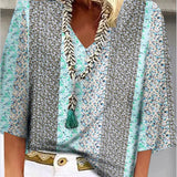 Anika floral breeze V-neck blouse in Blue, view 2