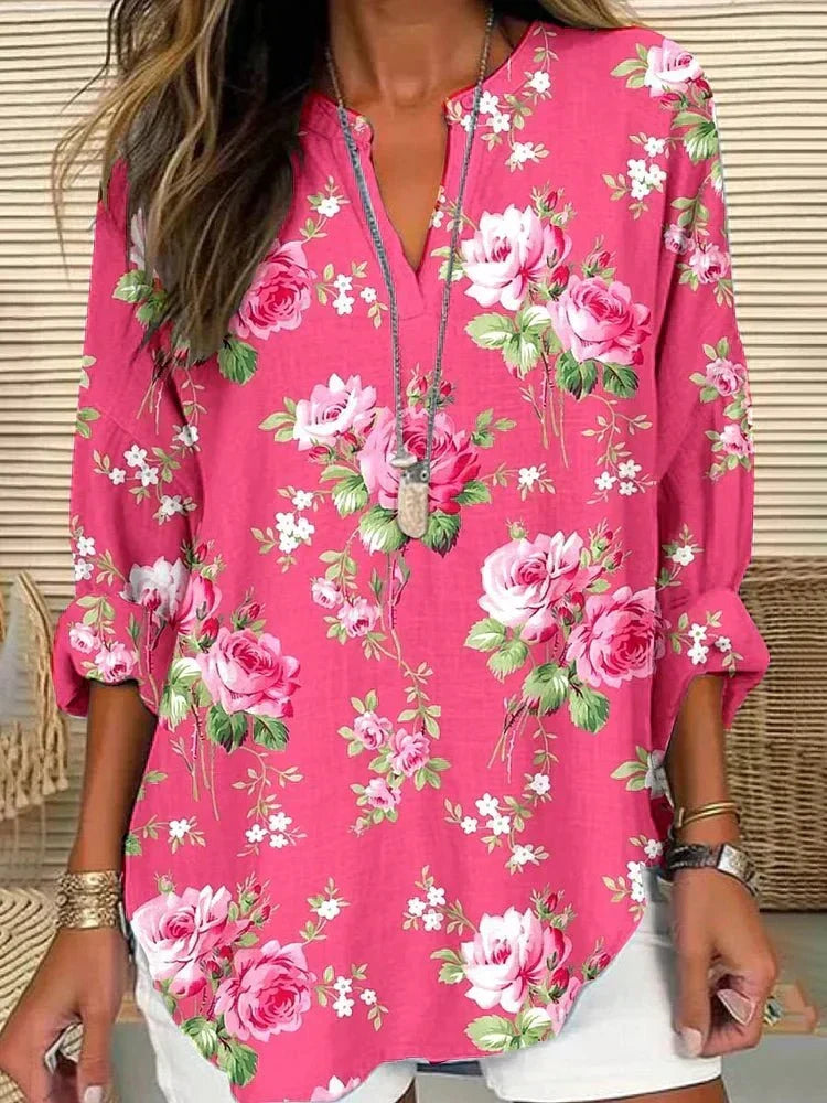 Lianne pink floral blouse in Rose Pink, front view
