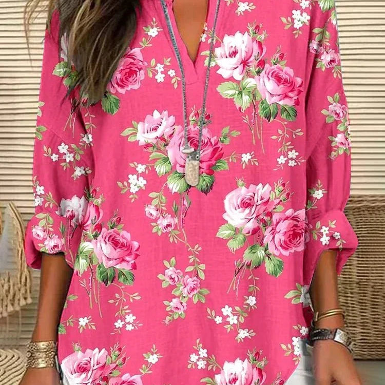 Lianne pink floral blouse in Rose Pink, front view