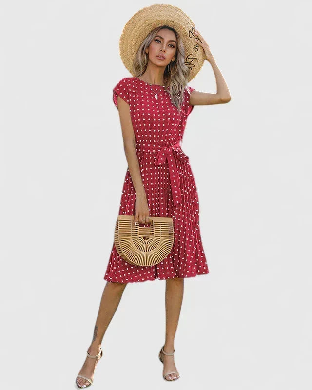 Allyzhea polka dot belted midi dress in Red, view 5