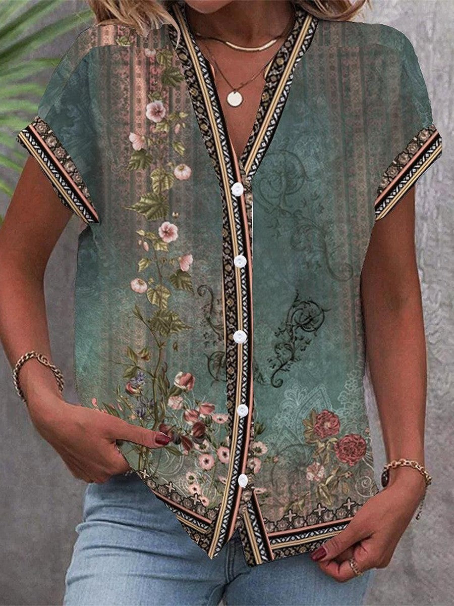 Braila watercolour petal blouse in Green, front view