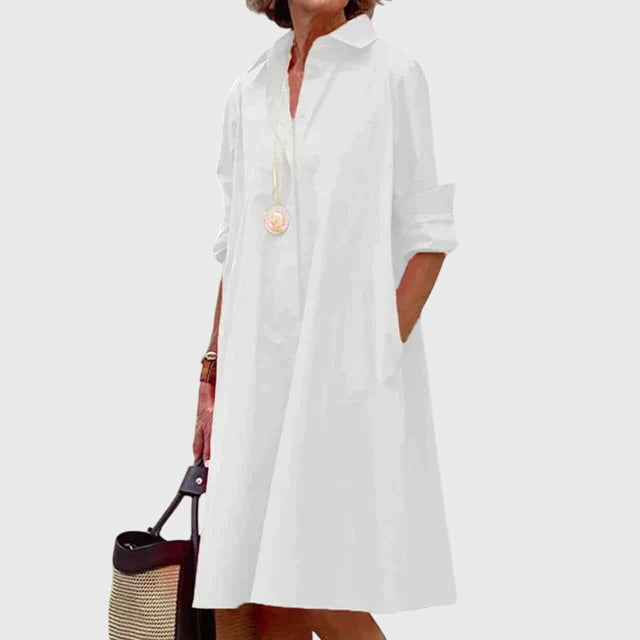 Paige elegant shirt dress with pockets in White, view 4