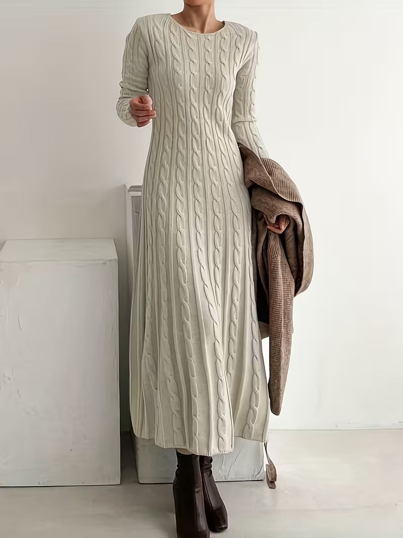 Olivia cable knit midi dress in Apricot, view 2