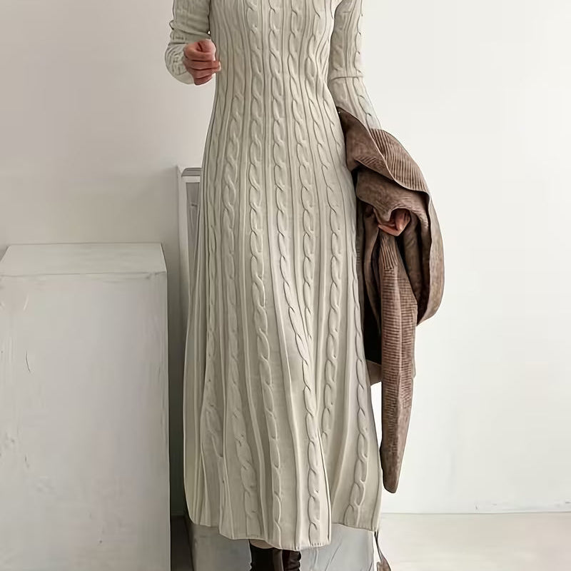 Olivia cable knit midi dress in Apricot, view 2