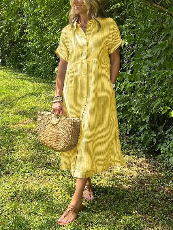 Cassandra Striped Shirt Dress in Yellow, view 10
