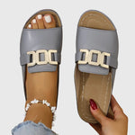 Kathryn Gold Buckle Slide Sandals in Grey, view 6