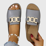 Kathryn Gold Buckle Slide Sandals in Grey, view 6