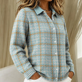 Clara sky blue checked knitted jacket, view 2