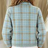 Clara sky blue checked knitted jacket, view 3