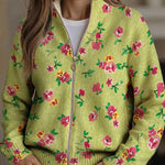 Lauren pink and lime floral zip-up cardigan, front view