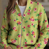 Lauren pink and lime floral zip-up cardigan, front view